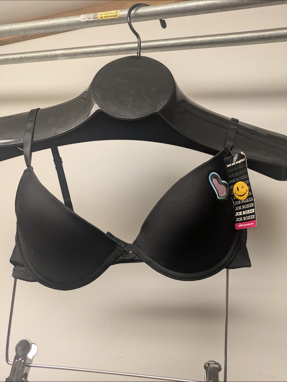 Joe Boxer 34C Black Mild Push Up Padded Underwire Bra with Mesh Heart Accent